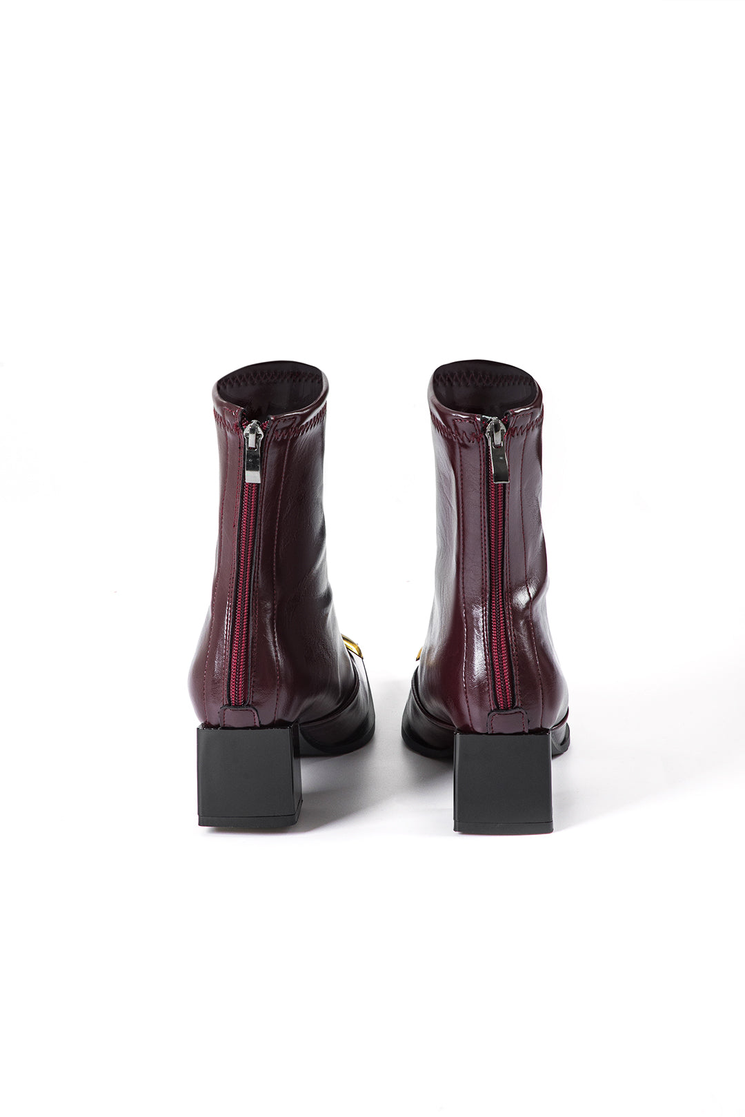 Faux Leather Metallic Zipper Square Toe Ankle Boots