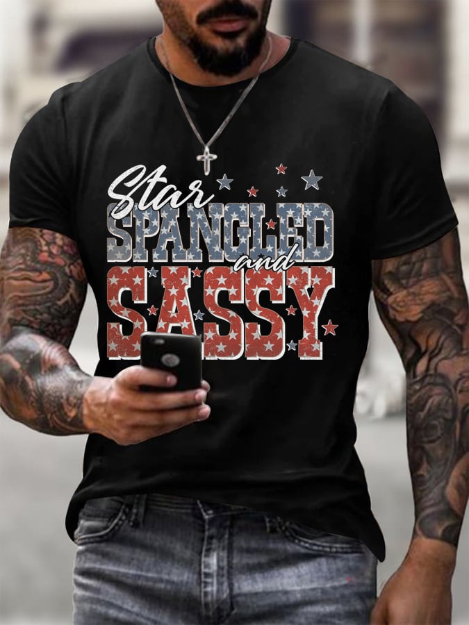 Men's Star Spangled And Sassy Printed Round Neck T-Shirt