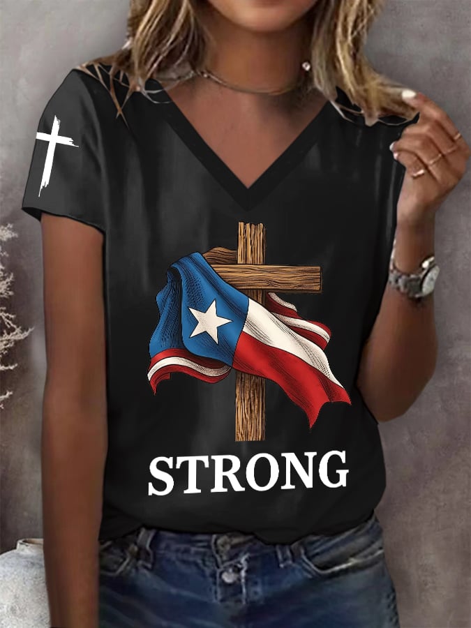 🙏💔Join us in praying for Texas.🙏Women's Texas Strong Print V-Neck Short Sleeve T-Shirt