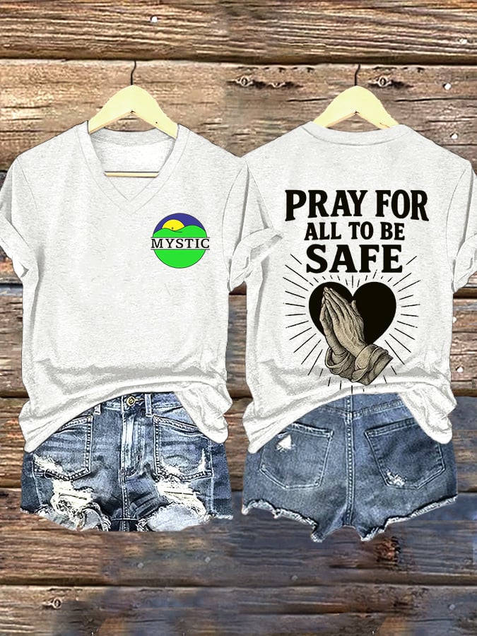 ππJoin us in praying for Texas.πV-Neck Retro Texas Strong Pray For All To Be Safe Print T-Shirt