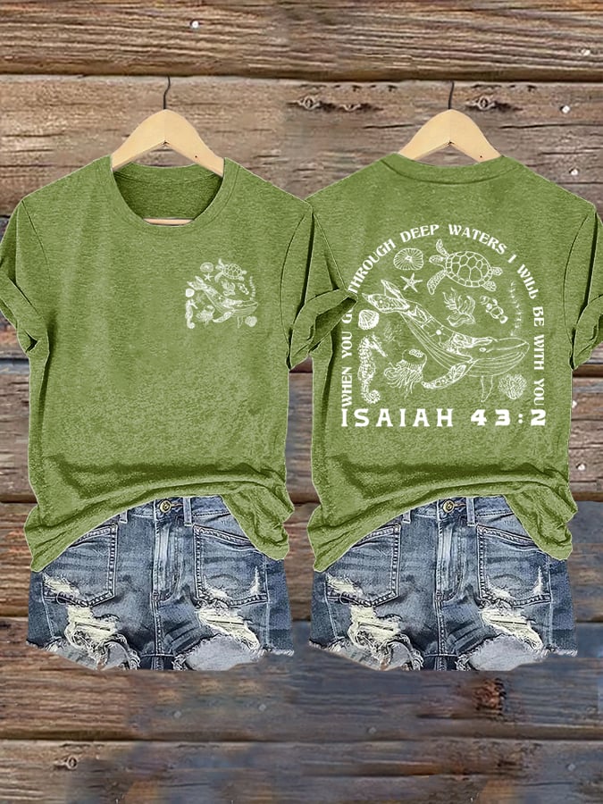 🙏💔Join us in praying for Texas.🙏Women's When You Go Through Deep Waters, I Will Be With You. Isaiah 43:2 Faith Printed T-Shirts
