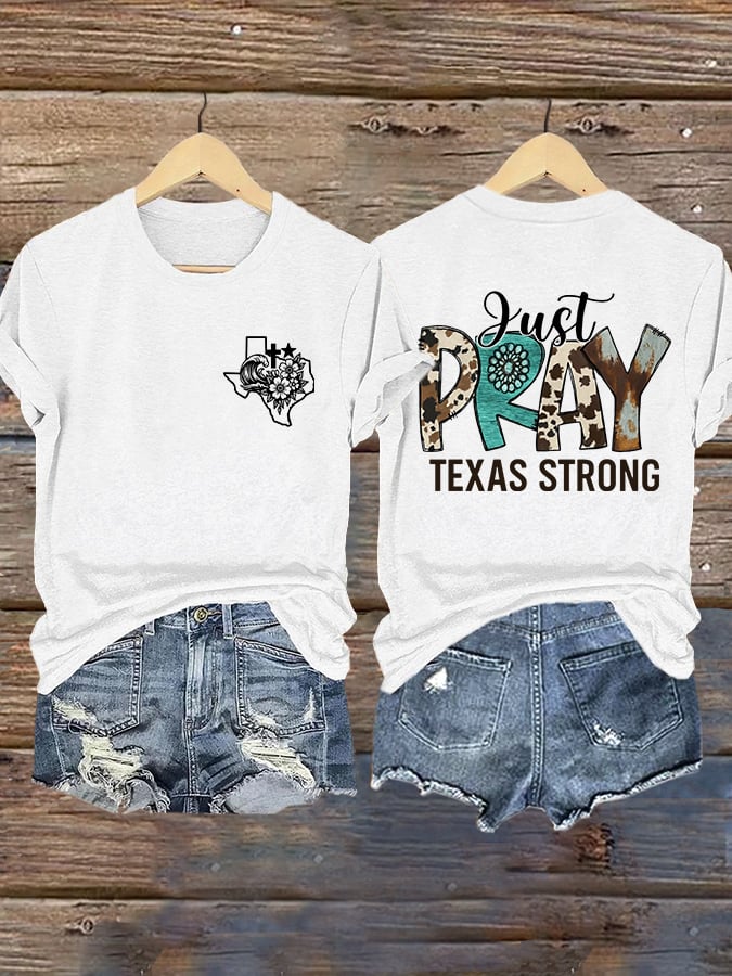 🙏💔Join us in praying for Texas.🙏Retro Just Pray Texas Strong Faith Cross Print T-Shirt