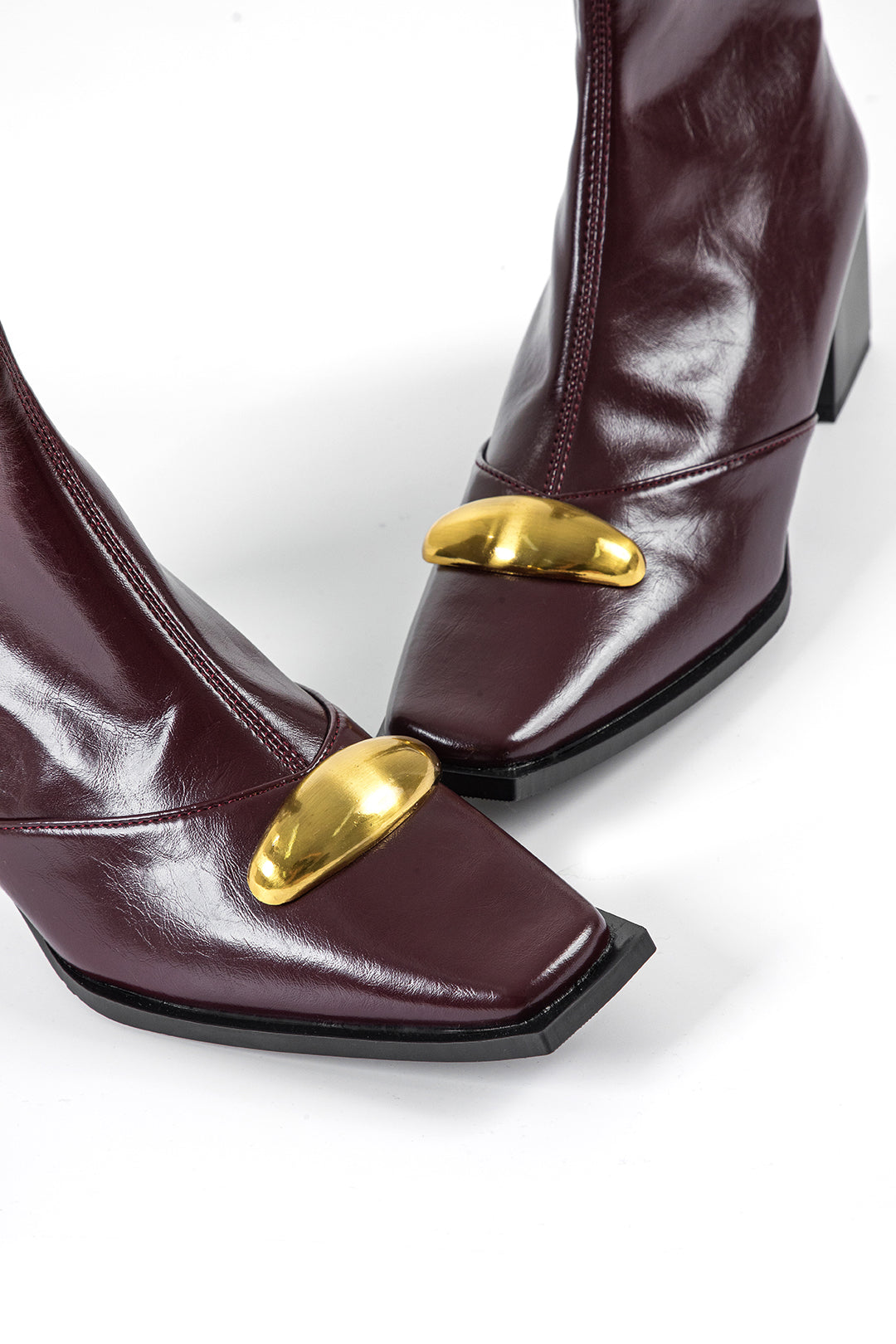 Faux Leather Metallic Zipper Square Toe Ankle Boots