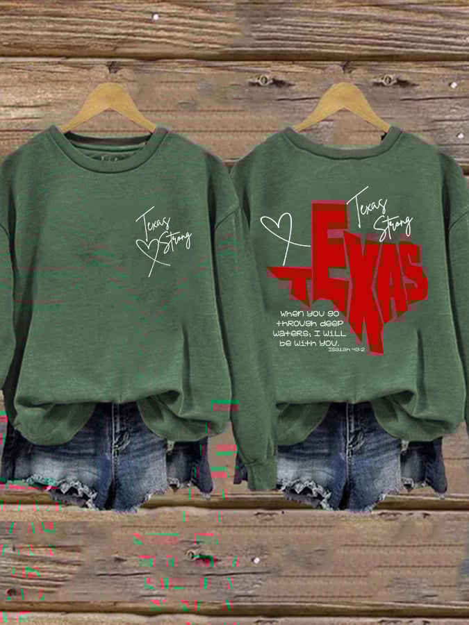 🙏💔Join us in praying for Texas.🙏Retro Texas Strong When You Go Through Deep Waters, I Will Be With You. Isaiah 43:2 Print Sweatshirt
