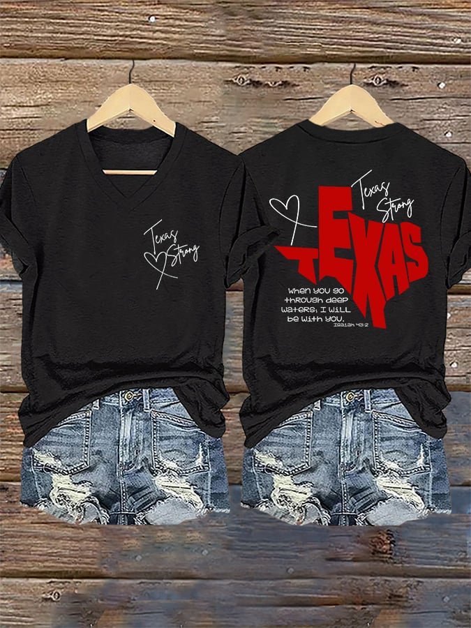 ππJoin us in praying for Texas.πV-Neck Retro Texas Strong When You Go Through Deep Waters, I Will Be With You. Isaiah 43:2 Print T-Shirt