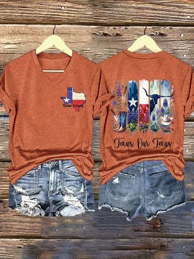 ππJoin us in praying for Texas.πV-Neck Retro Texas Strong Texas Our Texas Print T-Shirt