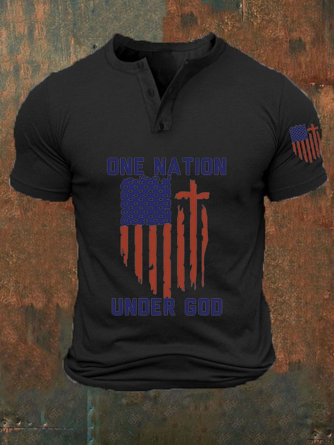 Men's One Nation Under God Print Casual Shirt