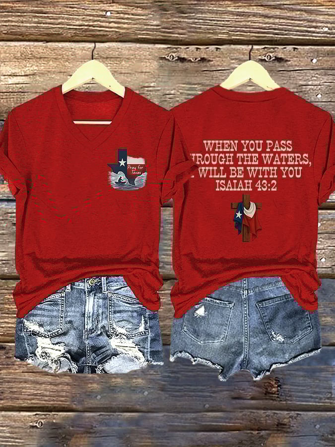 ππJoin us in praying for Texas.πV-Neck Retro Prayers For Texas Texas Strong When You Pass Through The Waters, I Will Be With You. Isaiah 43:2 Faith Cross Print T-Shirt