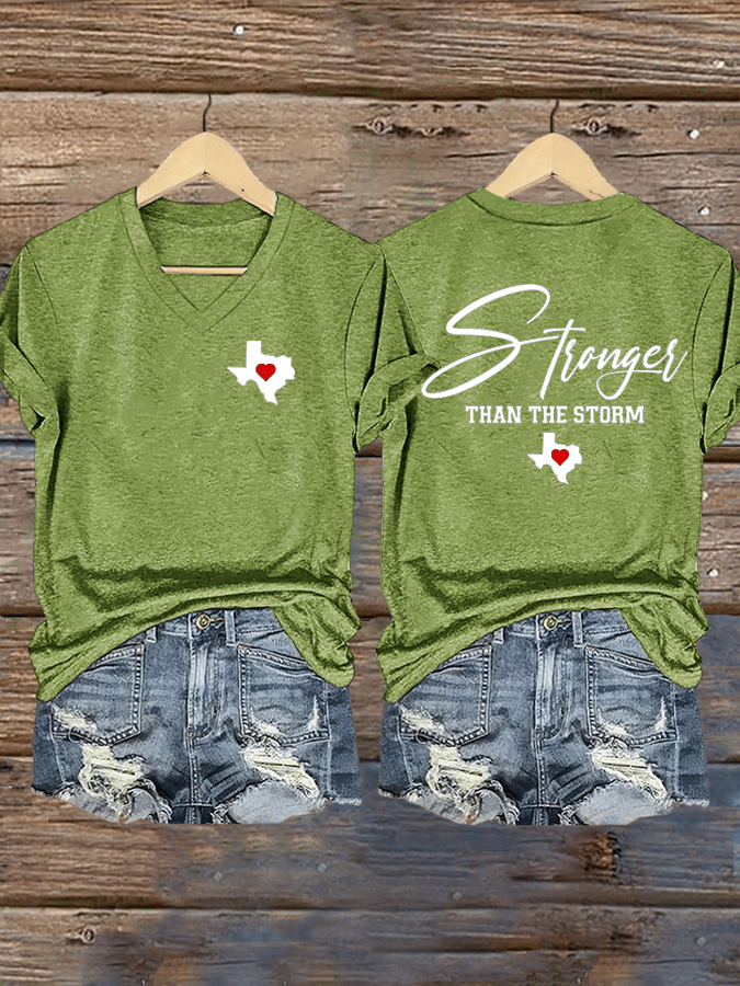 Women's Texas Stronger Than The Storm Print V-Neck T-Shirt