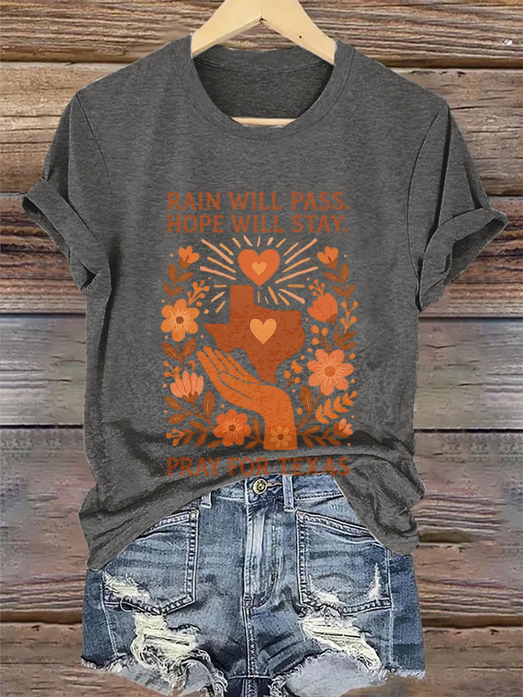 🙏💔Join us in praying for Texas.🙏Retro Texas Strong Rain Will Pass Hope Will Stay Pray For Texas Print T-Shirt