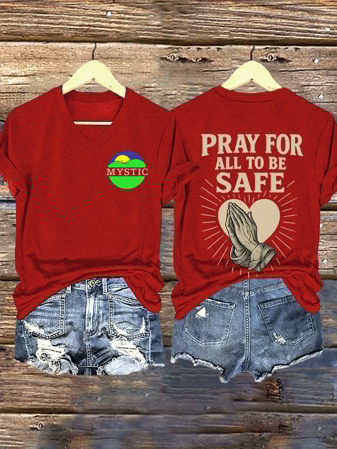 ππJoin us in praying for Texas.πV-Neck Retro Texas Strong Pray For All To Be Safe Print T-Shirt