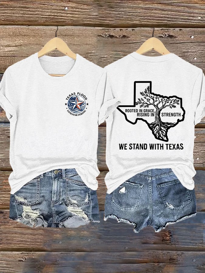 🙏💔Join us in praying for Texas.🙏Retro Texas Flood Lone Star Strong Rooted In Grace, Rising In Strength We Stand With Texas Print T-Shirt