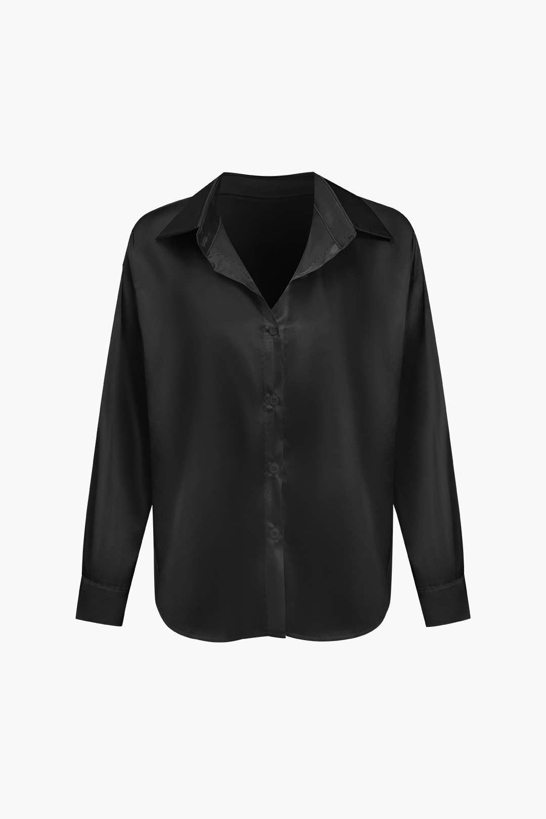 Basic Solid Satin Long-Sleeve Shirt