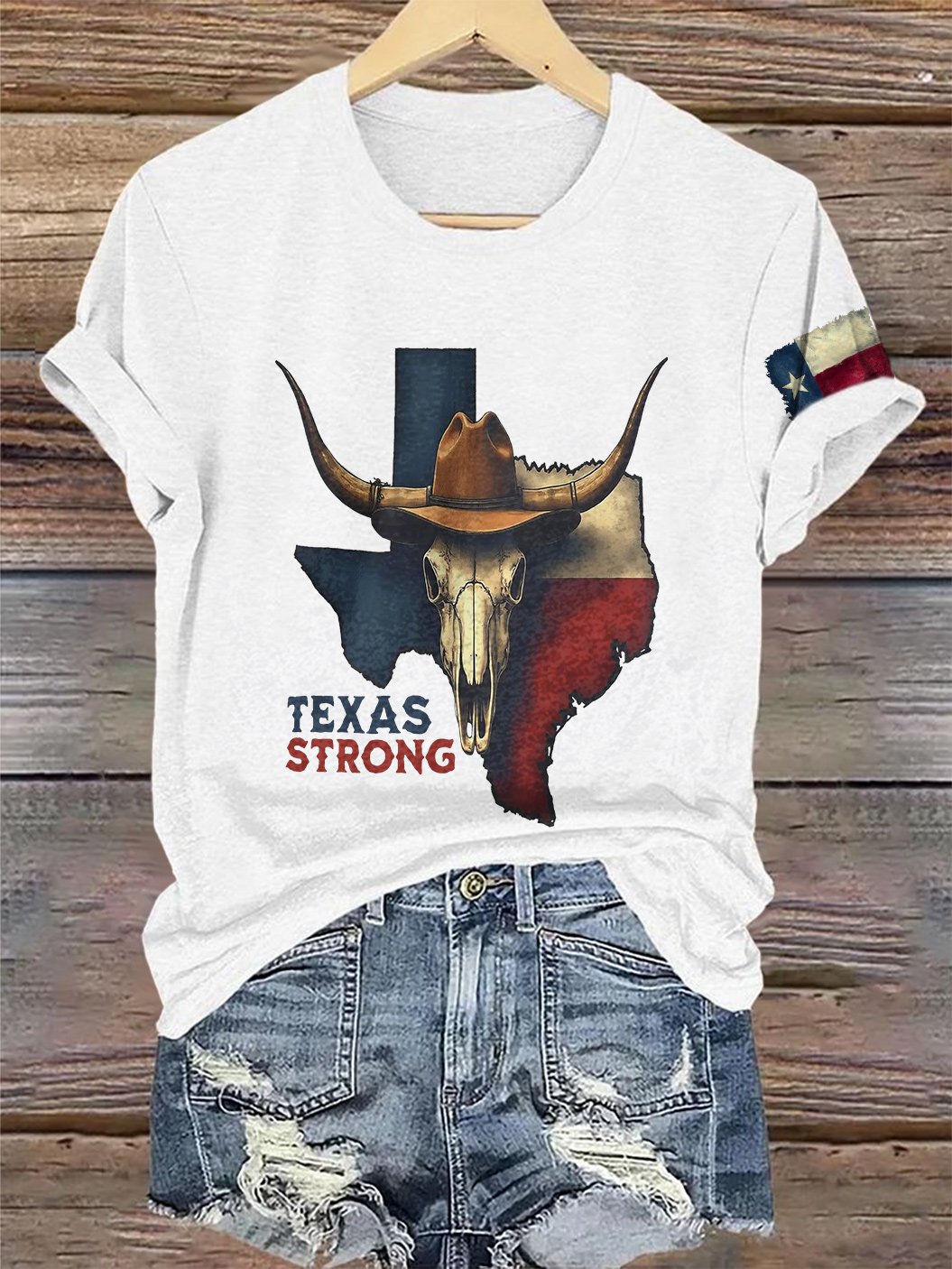 🙏💔Join us in praying for Texas.🙏Retro Texas Strong Cow Skull Texas State Flag Print T-Shirt