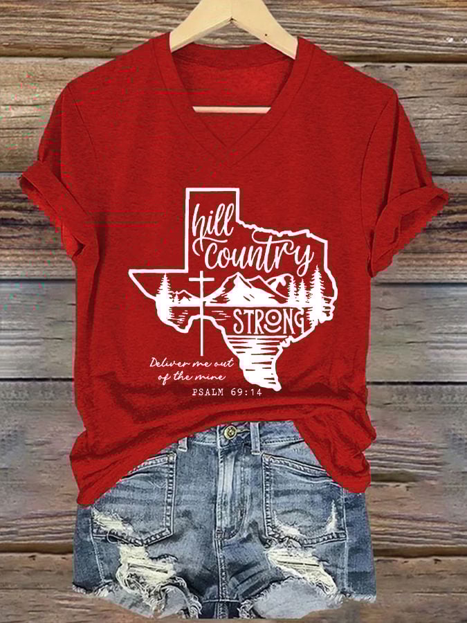 🙏💔Join us in praying for Texas.🙏Women's Texas Hill Country Strong Print V-Neck T-Shirt