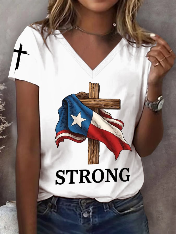 🙏💔Join us in praying for Texas.🙏Women's Texas Strong Print V-Neck Short Sleeve T-Shirt