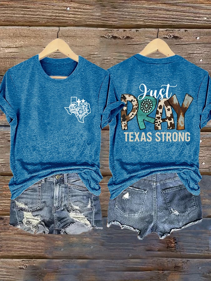 🙏💔Join us in praying for Texas.🙏Retro Just Pray Texas Strong Faith Cross Print T-Shirt