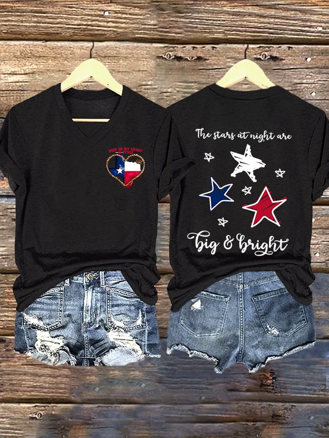 ππJoin us in praying for Texas.πV-Neck Retro Texas Strong The Stars At Night Are Big And Bright Deep In The Heart Of Texas Print T-Shirt