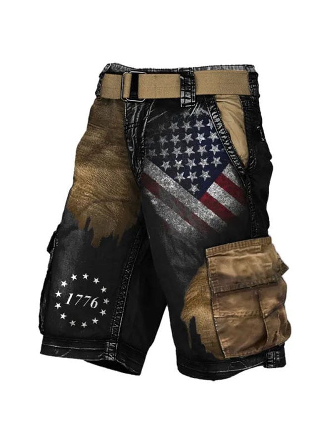 Men's Independence Day Skull Print Cargo Shorts