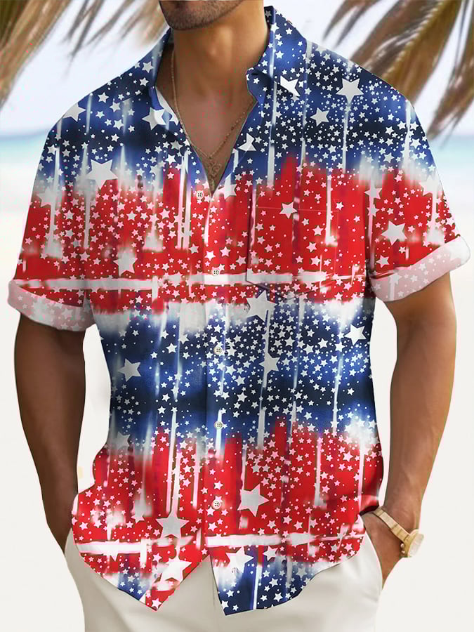 Men's Independence Day Printed Casual Shirt (With Pockets)