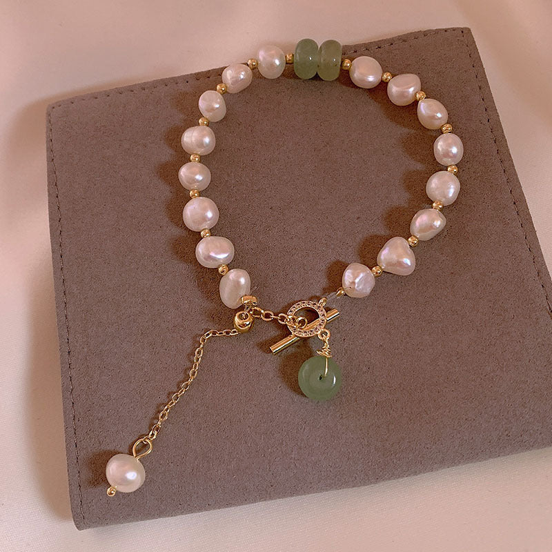 Natural Pearls and Jade Gemstone Bracelet, Crystal Beads Bracelet