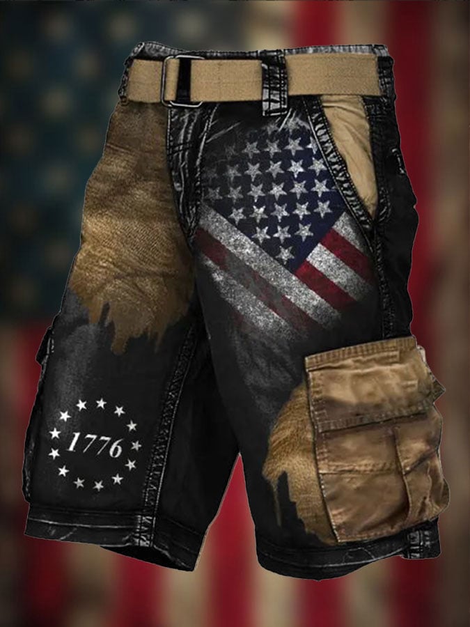 Men's Independence Day Skull Print Cargo Shorts