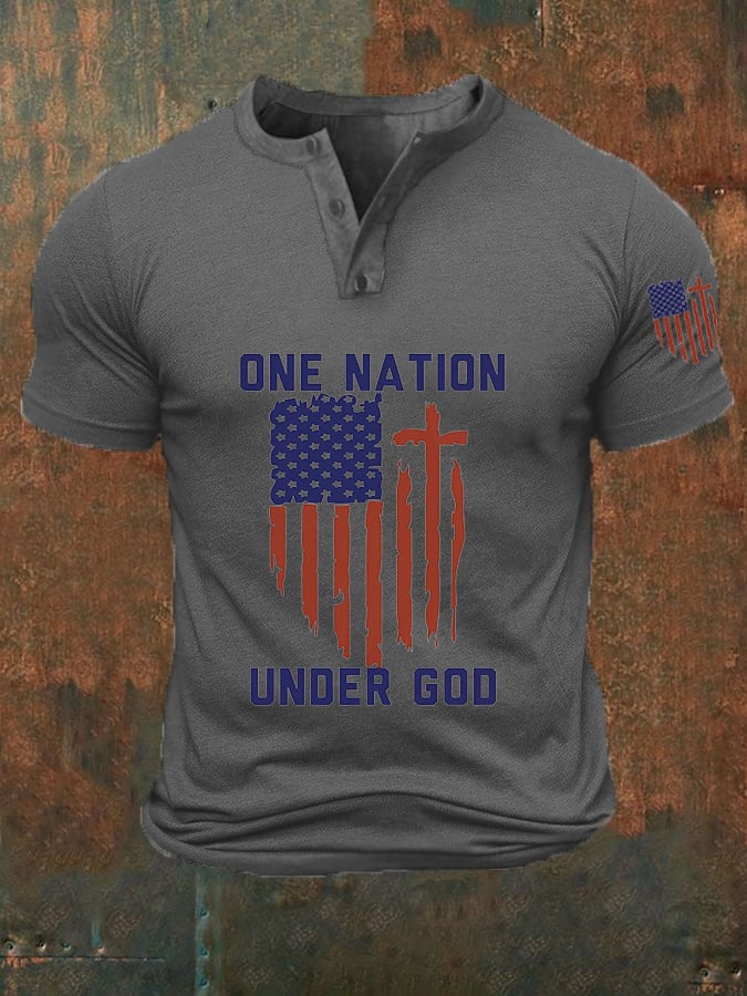 Men's One Nation Under God Print Casual Shirt