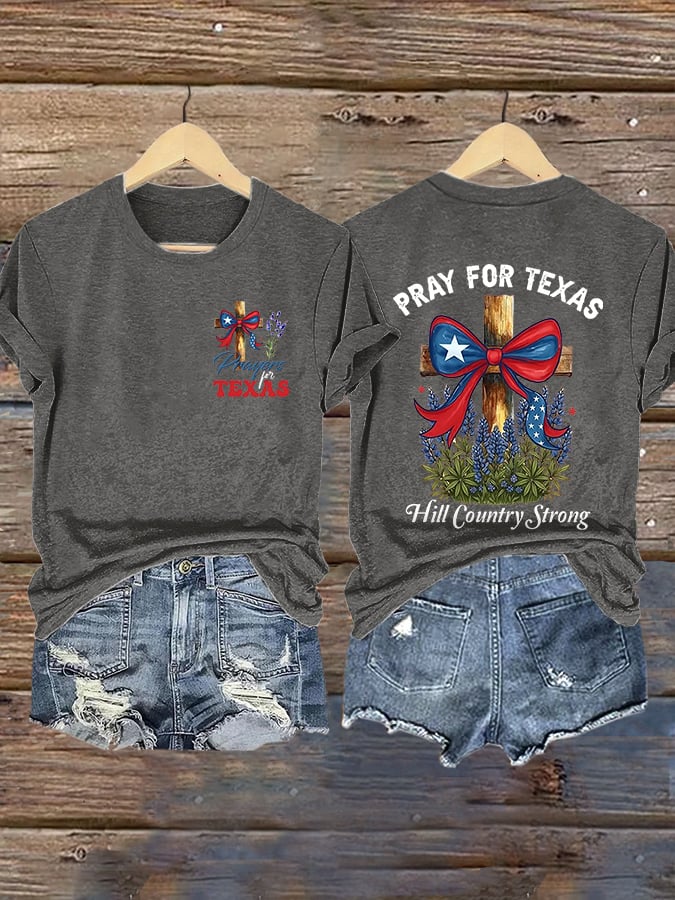 🙏💔Join us in praying for Texas.🙏Retro Prayers For Texas Pray For Texas Hill Country Strong Print T-Shirt