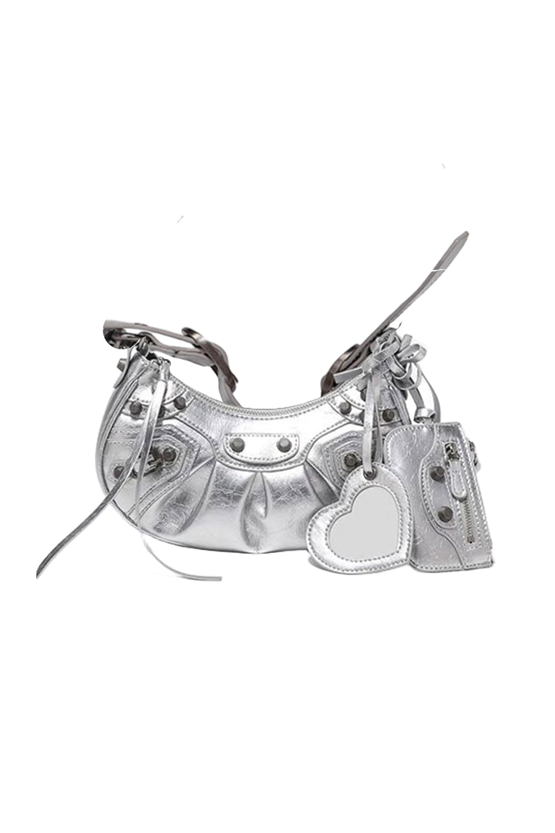 Rivet Metallic Faux Leather Shoulder Bag