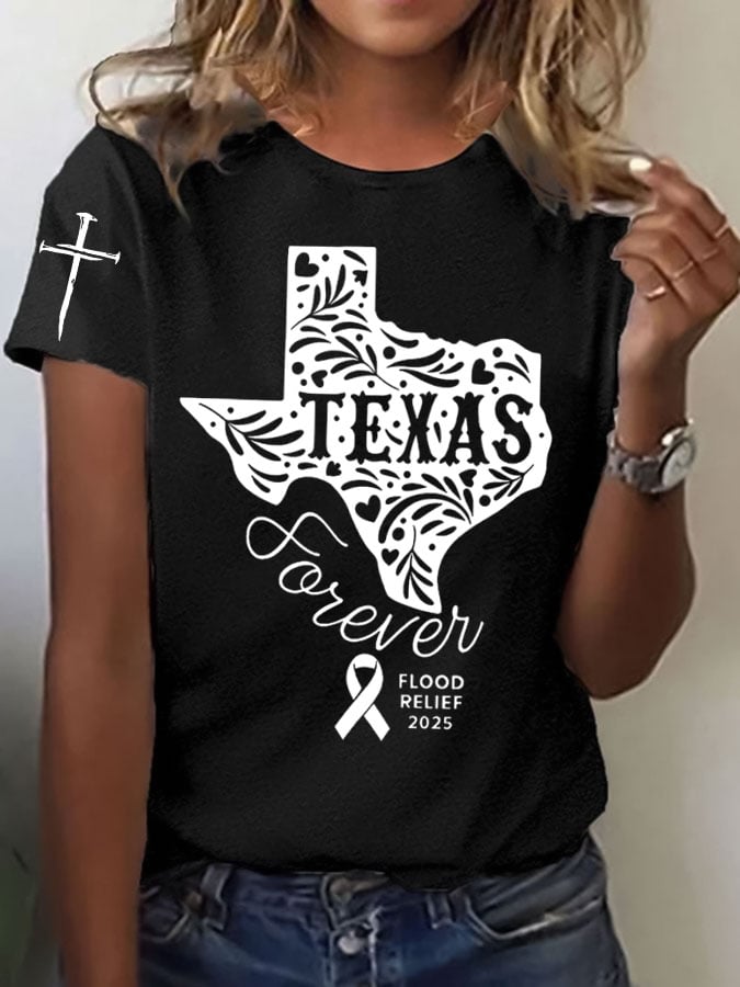 Women's Texas Flood TEXAS Forever Print Casual T-Shirt
