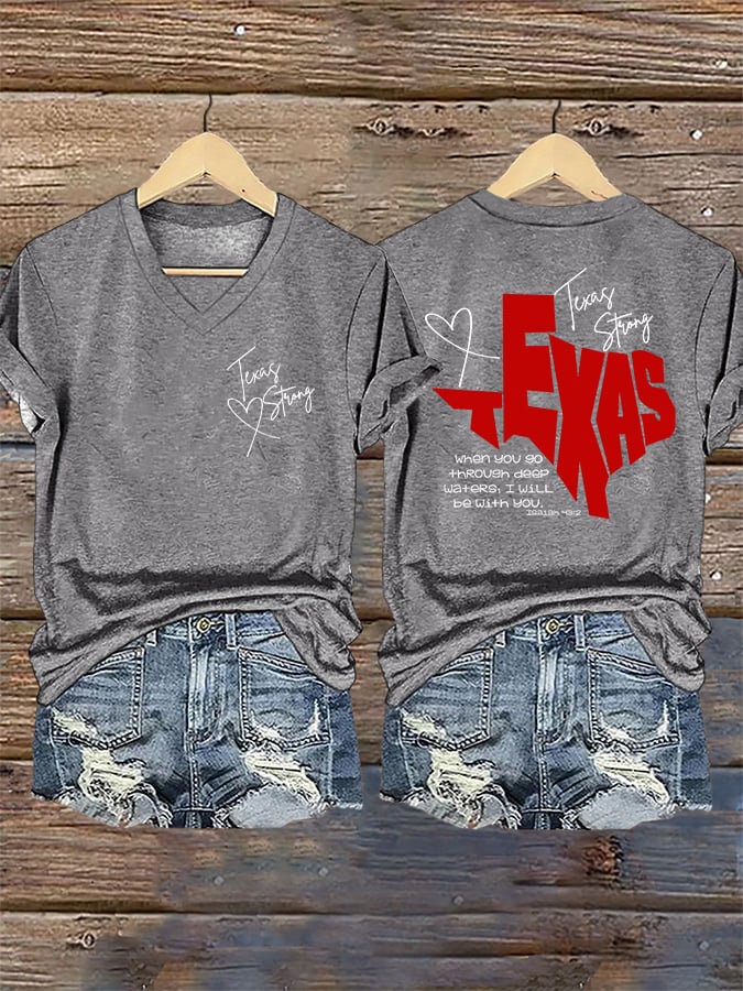 ππJoin us in praying for Texas.πV-Neck Retro Texas Strong When You Go Through Deep Waters, I Will Be With You. Isaiah 43:2 Print T-Shirt