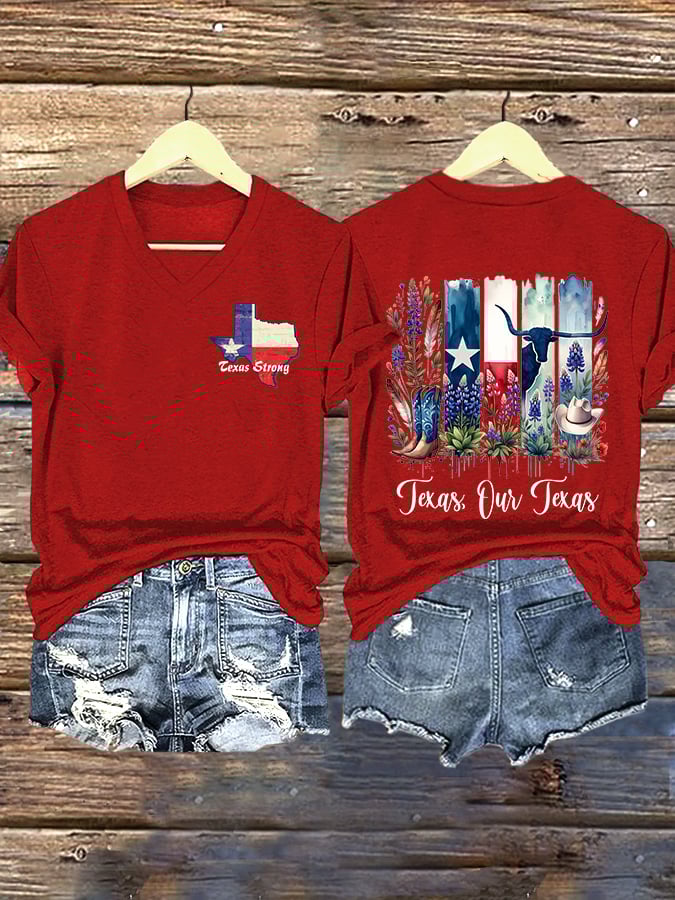 ππJoin us in praying for Texas.πV-Neck Retro Texas Strong Texas Our Texas Print T-Shirt