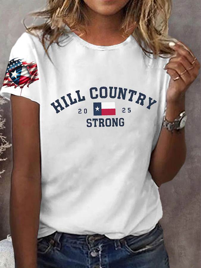 🙏💔Join us in praying for Texas.🙏Women's Texas Hill Country Strong Printed Short Sleeve T-Shirt