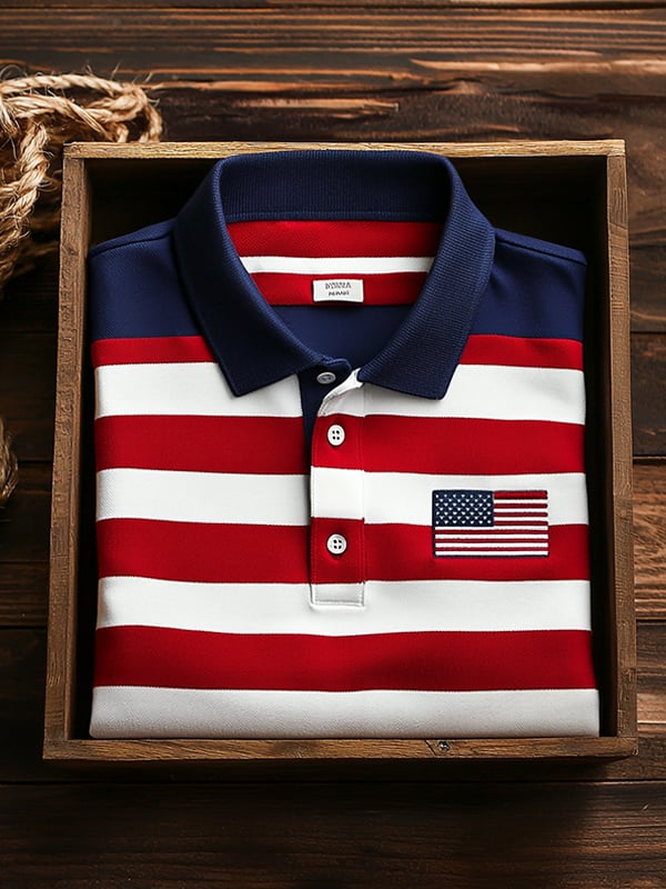Men's Classic Business Flag Independence Day Short Sleeve Polo Shirt