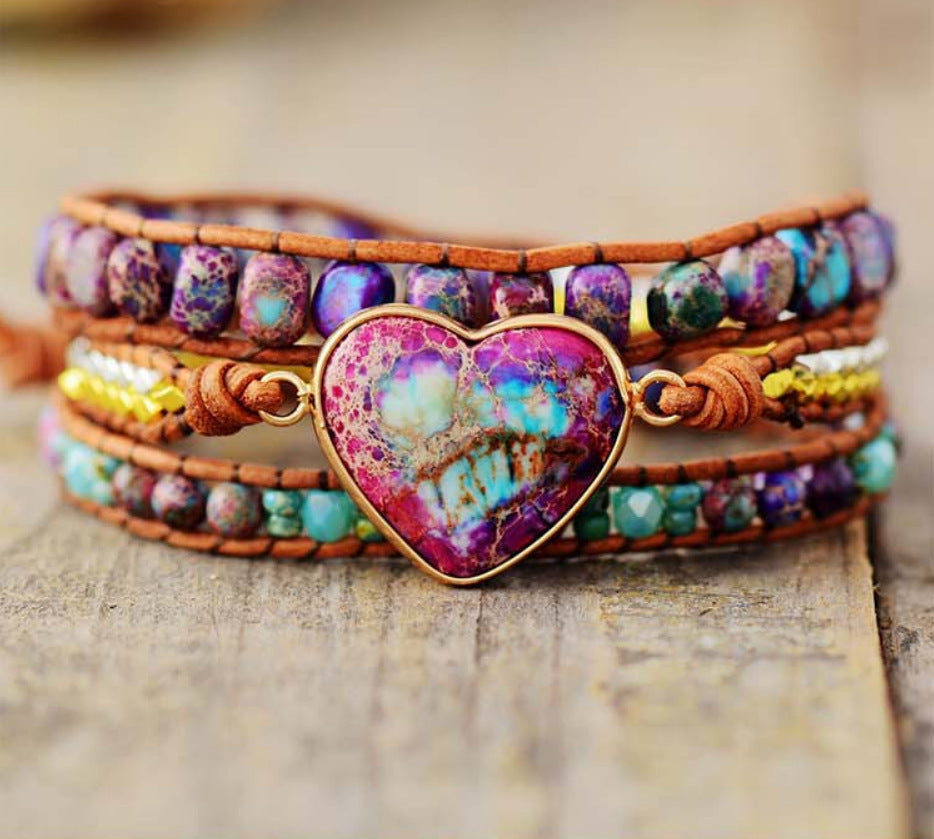 Natural Sea Sediment Gemstone Bracelet, Crystal Beaded Bracelet