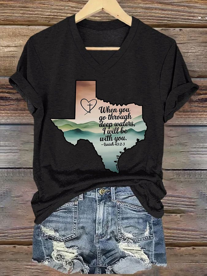ππJoin us in praying for Texas.πV-Neck Retro Texas Strong When You Go Through Deep Waters, I Will Be With You. Isaiah 43:2 Print T-Shirt