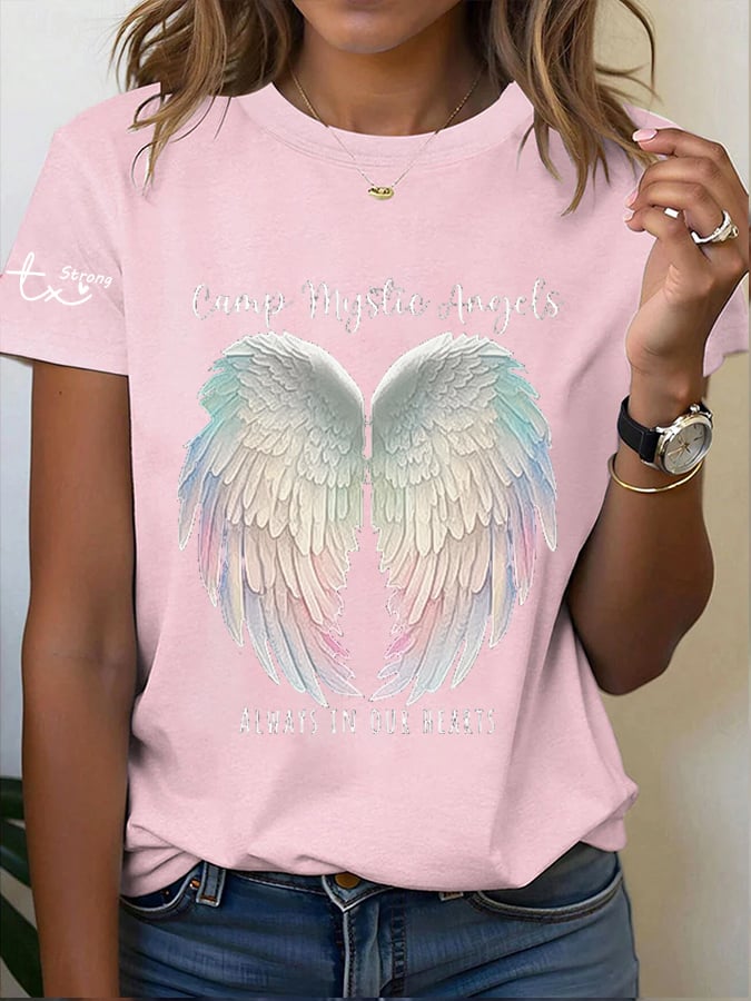 🙏💔Join us in praying for Texas.🙏Women's Mysterious Camp Angels Are Forever in Our Hearts Printed Casual T-shirt