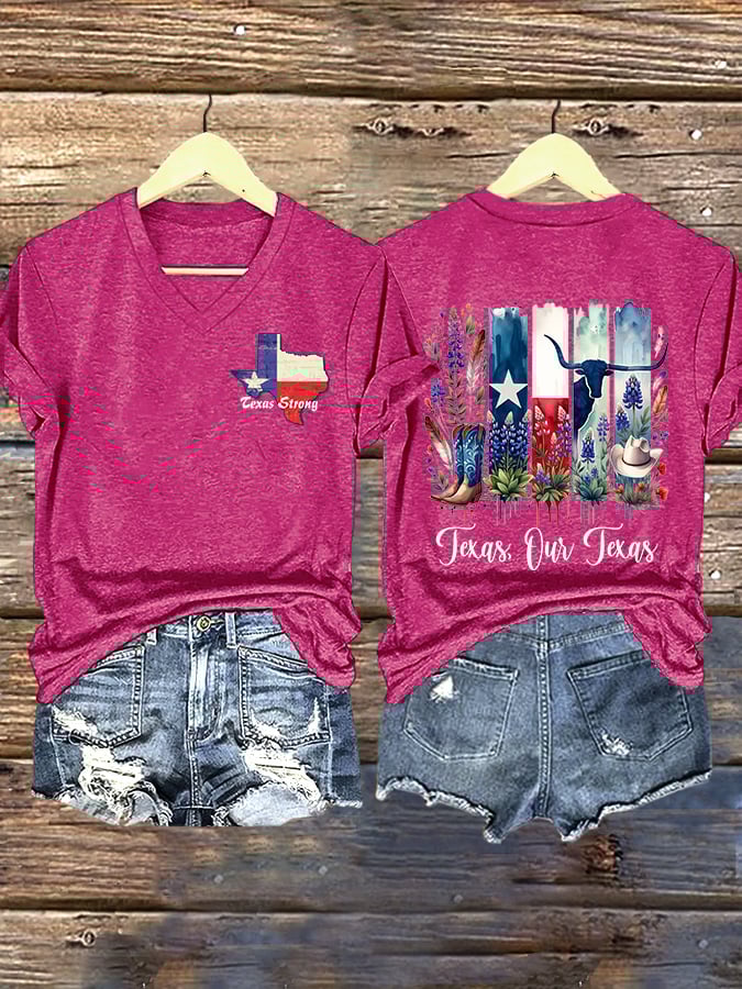 ππJoin us in praying for Texas.πV-Neck Retro Texas Strong Texas Our Texas Print T-Shirt