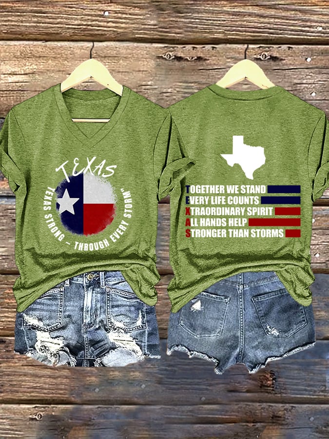 ππJoin us in praying for Texas.πV-Neck Retro Texas Texas Strong Through Every Stormtogether We Stand Every Life Counts Xtraordinary Spirit All Hands Help Stronger Than Storms Print T-Shirt