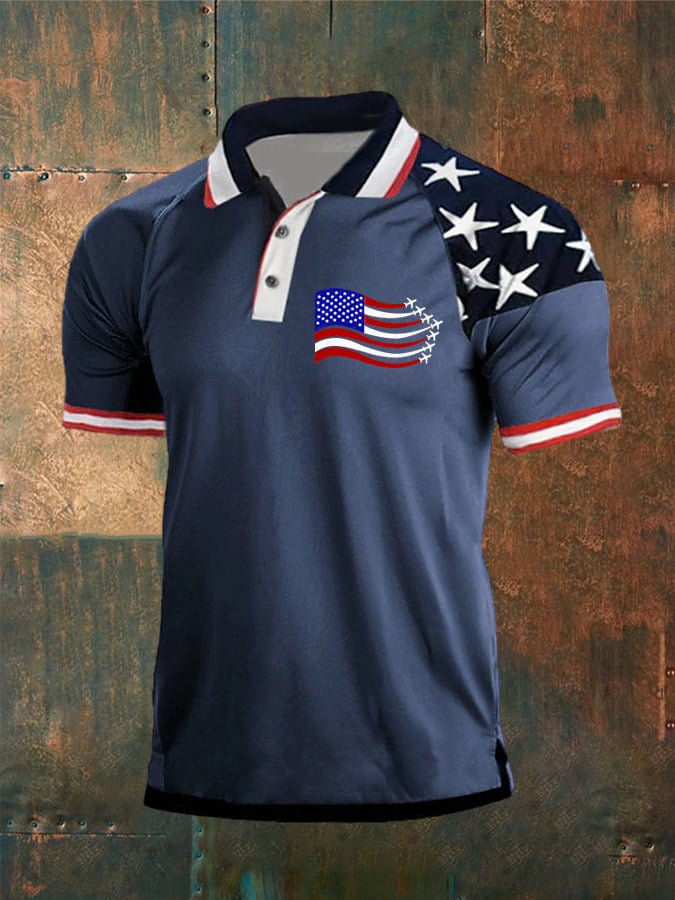 Men's American Flag Print Polo Shirt