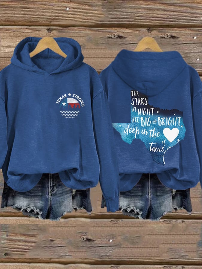 🙏💔Join us in praying for Texas.🙏Retro Retro Texas Strong The Stars At Night Are Big And Bright Deep In The Heart Of Texas Print Hoodie