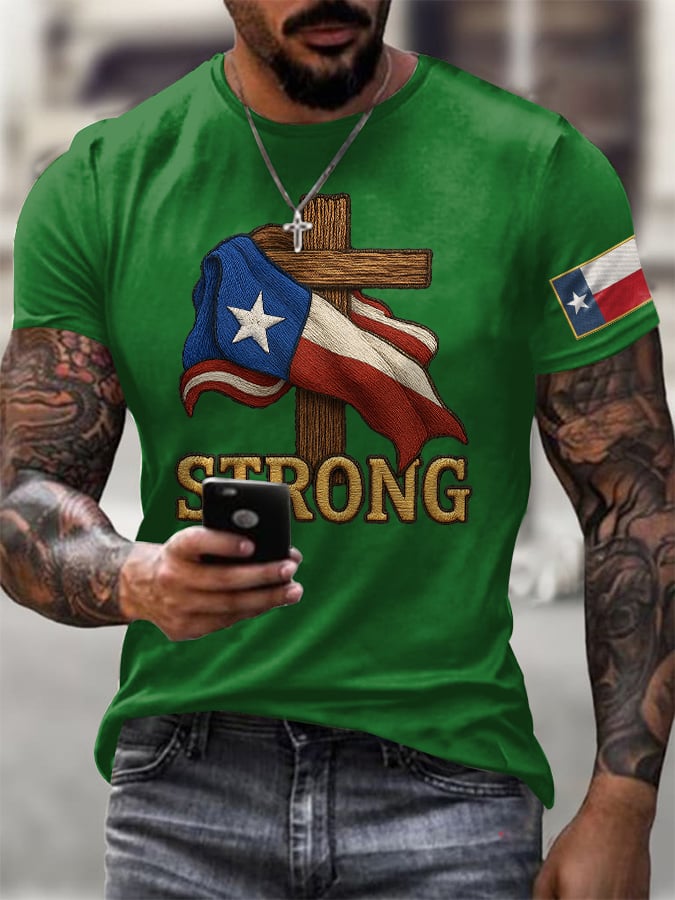 ๐๐Join us in praying for Texas.๐Men's Retro Texas Strong Faith Cross Print T-Shirt