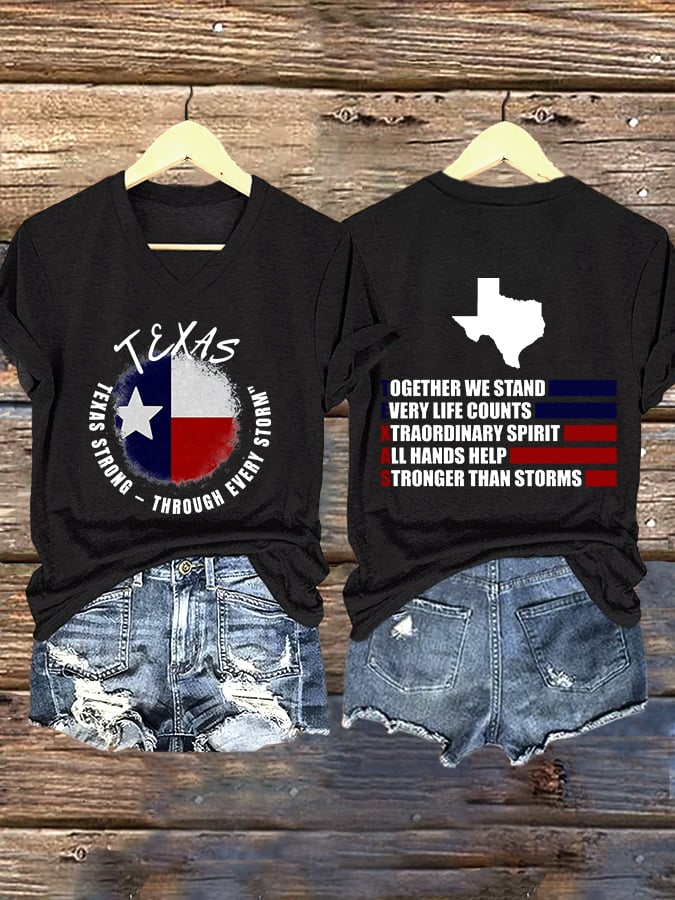 ππJoin us in praying for Texas.πV-Neck Retro Texas Texas Strong Through Every Stormtogether We Stand Every Life Counts Xtraordinary Spirit All Hands Help Stronger Than Storms Print T-Shirt