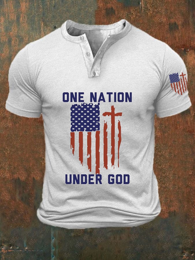 Men's One Nation Under God Print Casual Shirt