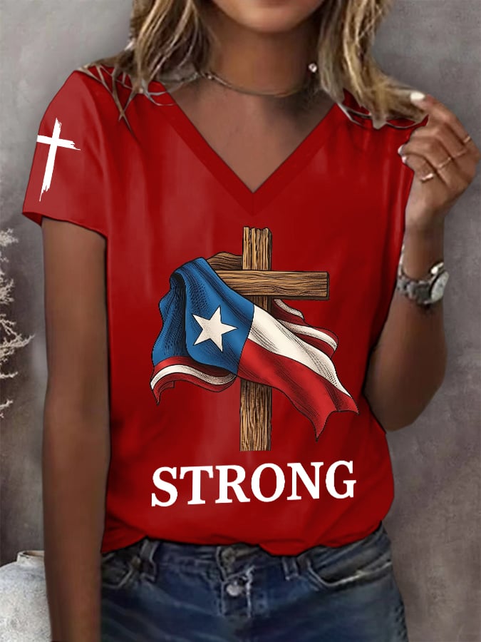 🙏💔Join us in praying for Texas.🙏Women's Texas Strong Print V-Neck Short Sleeve T-Shirt