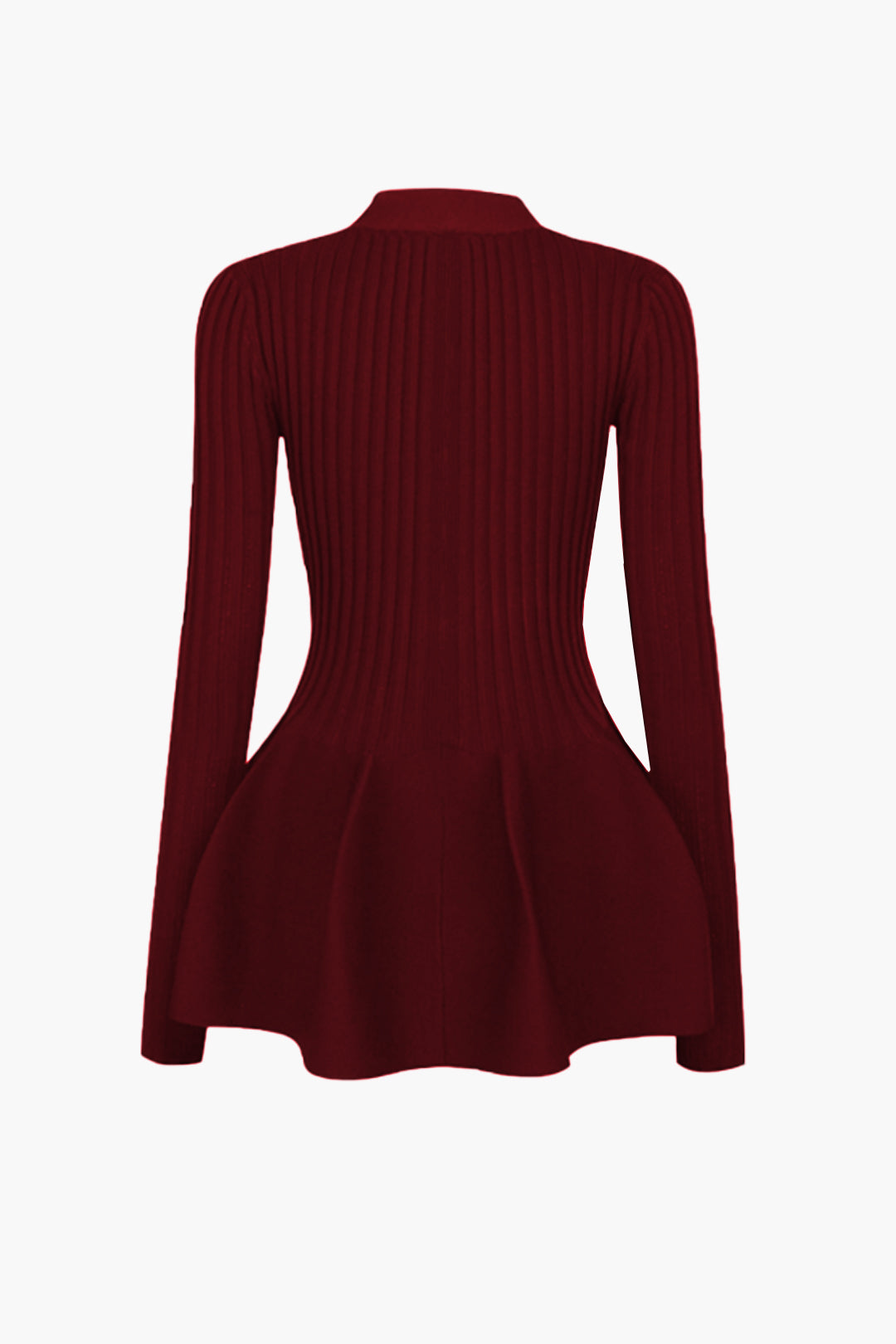 Solid V-neck Puff Hem Sweater Cardigan
