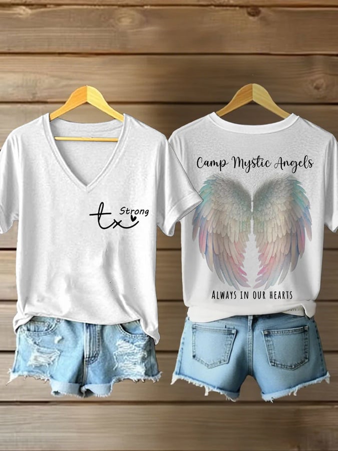 Women's Camp Mystic Angels Always In Our Hearts Print Casual T-Shirt