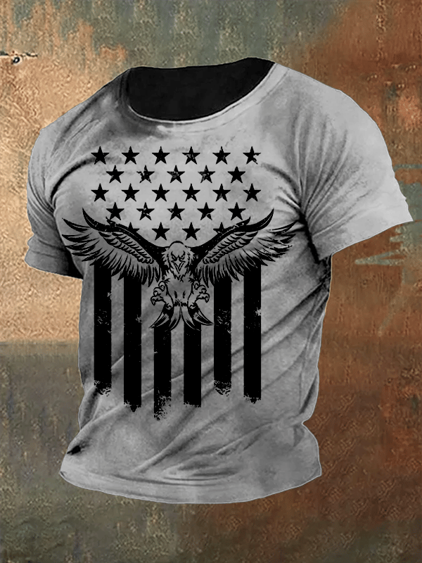 Men's Independence Day American Flag Button Short Sleeve T-Shirt