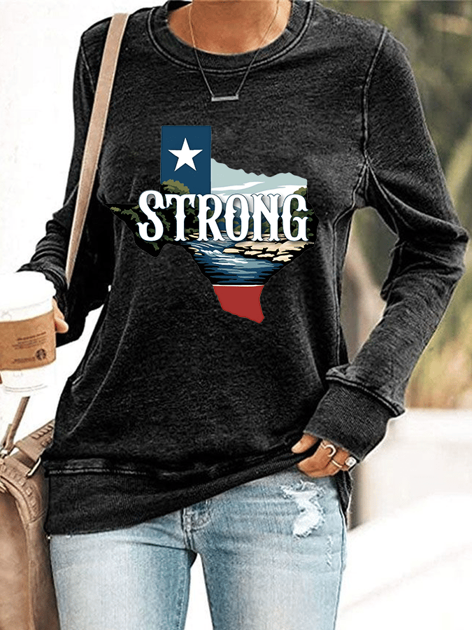 🙏💔Join us in praying for Texas.🙏Women's Texas Strong Print Round Neck Sweatshirt