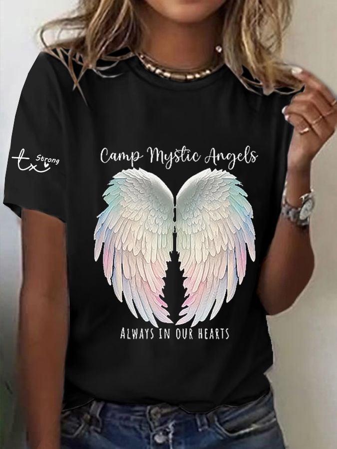 🙏💔Join us in praying for Texas.🙏Women's Mysterious Camp Angels Are Forever in Our Hearts Printed Casual T-shirt
